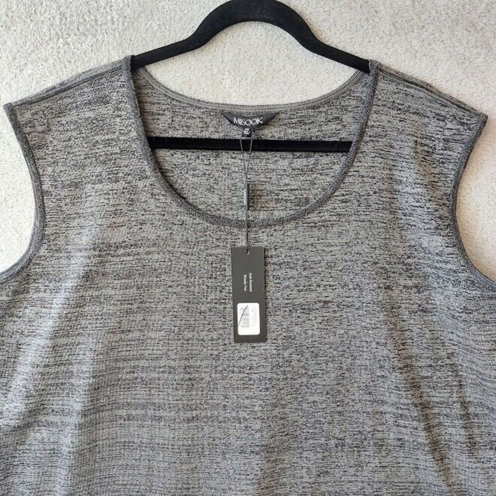 Misook Knit Womens 3X Scoop Neck Tunic Tank Heathered Gray Side Slit Top - Picture 4 of 8